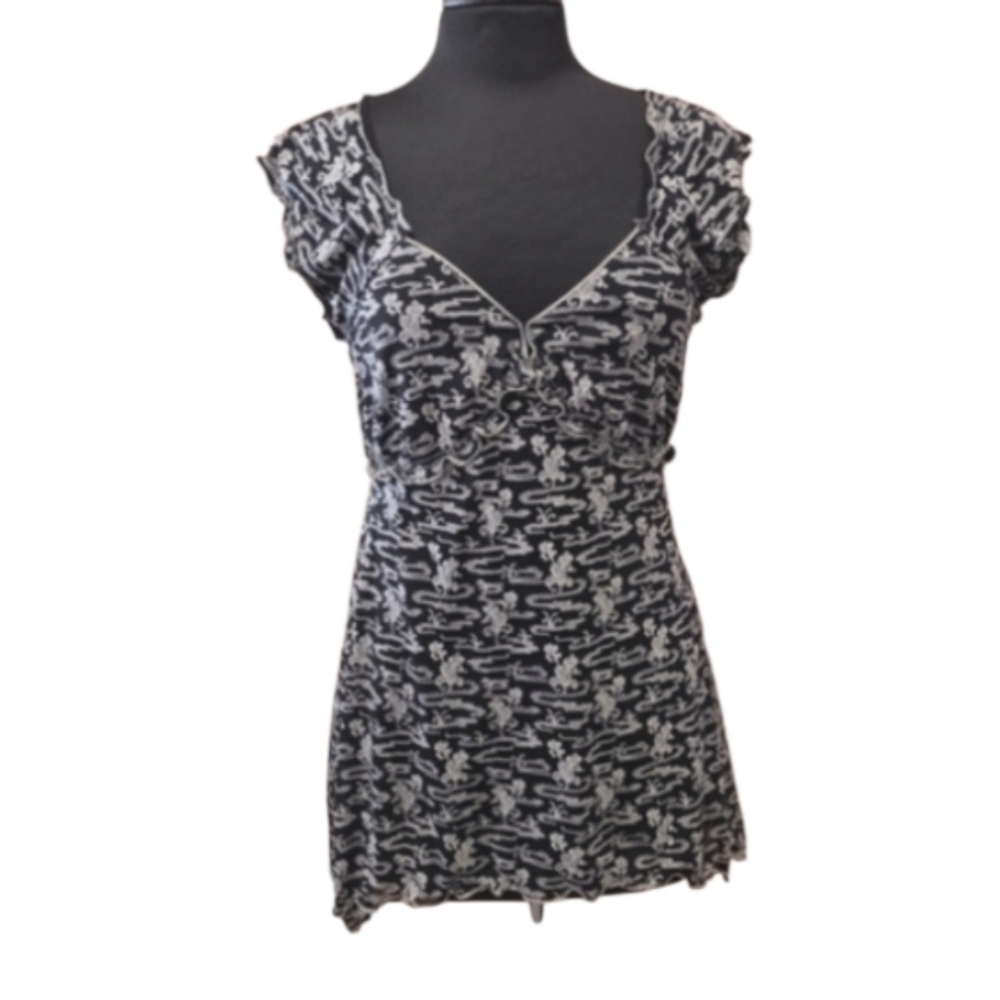 Vintage Y2K Max Studio M? Babydoll Top Black and White Cap Sleeve Elena Gilbert